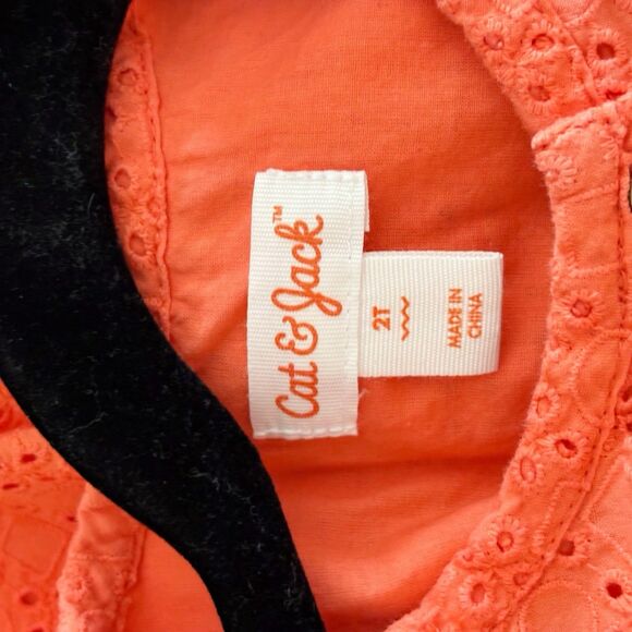 Cat & Jack Dress Girls 2T Orange Eyelet A-Line Mid Pullover Roll Cuff - Picture 8 of 8